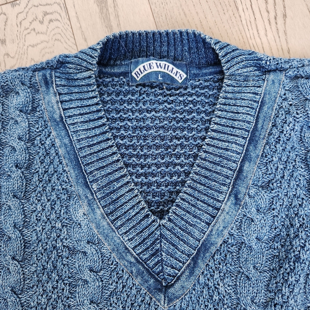 Blue Willi's Men's Denim V-Neck Sweater - Picture 2 of 7